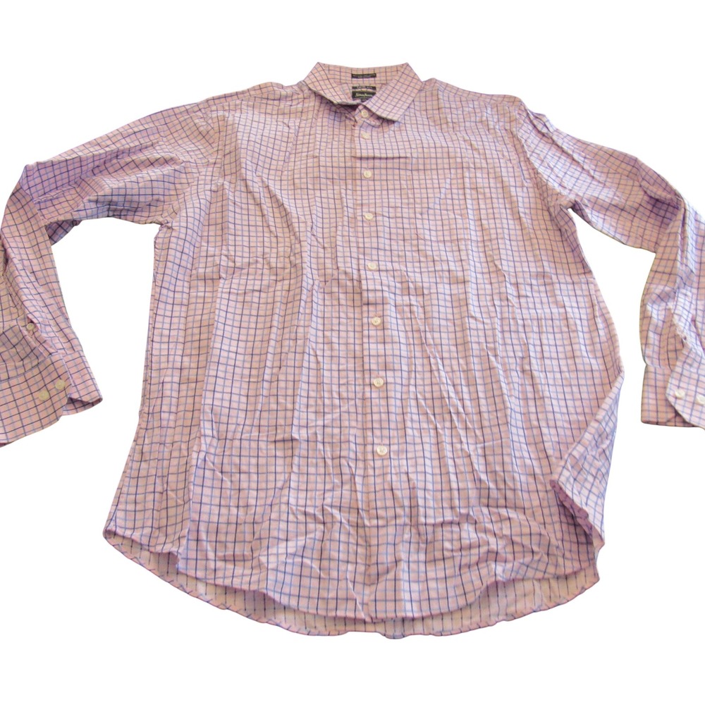 Neiman Marcus Trim Fit Dress Shirt‎ Mens 17.5 36/37 Pink Blue Check 80s  Cotton